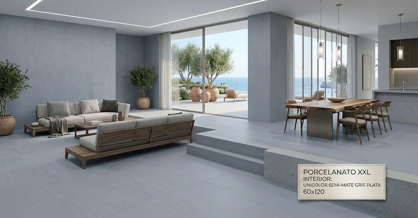 Porcelanato XXL Unicolor SemiMate GrisPlata 60x120 (x m²) - Imagen 3